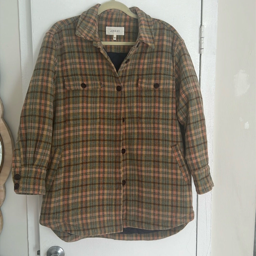 THE GREAT. Plaid Utility Jacket in Green and Brown